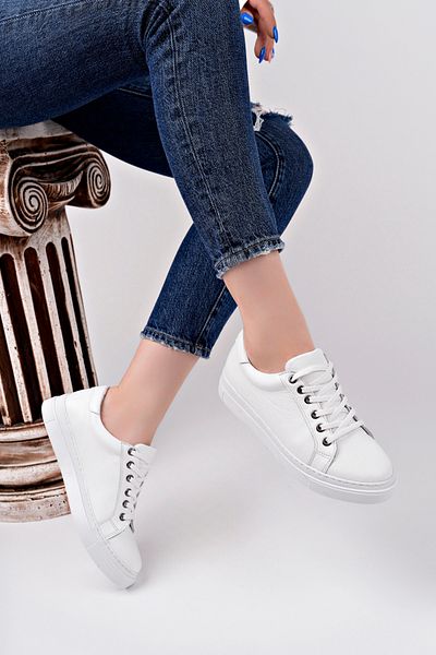 Deripabuc Genuine Leather White Women's Leather Sneakers Vns-m010