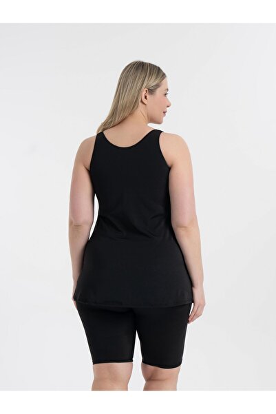 AQUAVİVA Aquaviva Women's Black and White Pattern Plus Size Tankini with Shorts