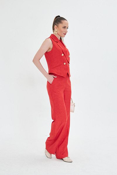 LOVELF Red Gold Buttoned Short Vest Set