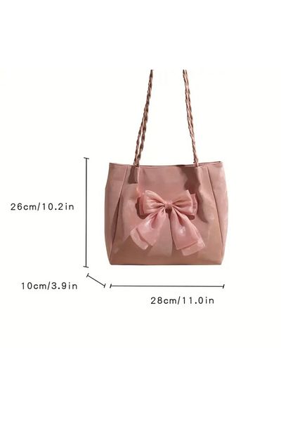Clariss Pinterest Pink Bow Knit Handle Tote Bag