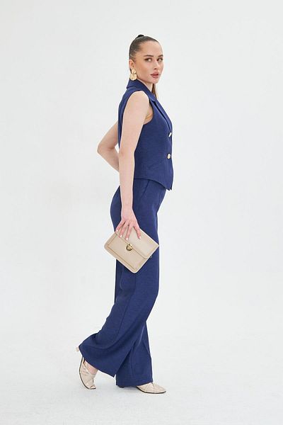 LOVELF Gold Buttoned Short Vest Suit Navy Blue