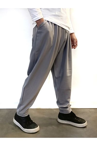 Reis Pantaloni largi plisați cu elastic - gri