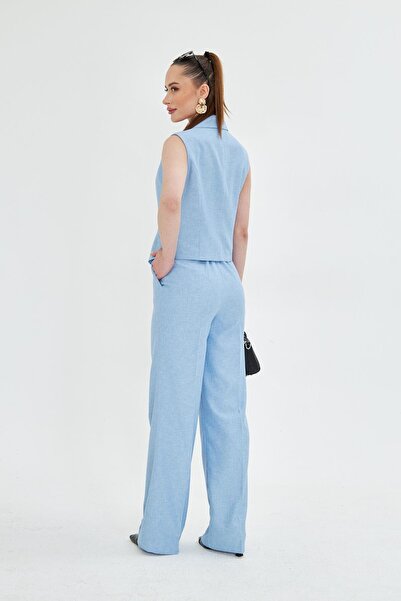 LOVELF Gold Düğmeli Kısa Yelek Takım Bebe Mavi