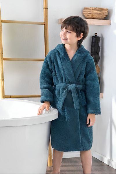 CEYBAS Hooded 100% Cotton Dark Green/Dark Sea Green Heavy Weight Luxury Children's Bathrobe