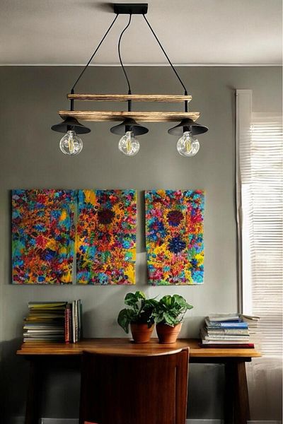 ONUR AVİZE Honor Chandelier - Retro Rustic Wooden 3-piece Pendant Lamp Set