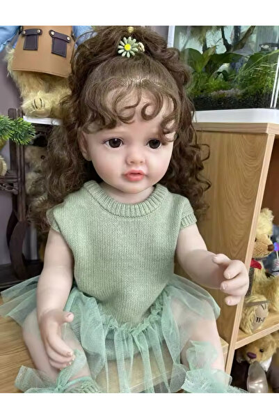 Happystore 55 cm 22 inç Gerçekçi Kız Bebek Yumuşak Silikon Uzun Kahverengi Saç Gerçekçi Prenses