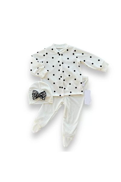 Marsilyan 3-6-9-12 Months 3-Piece Baby Girl Set with Polka Dot Hat, Snap Closure and Booties