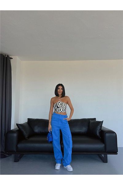 Simala Blue Cargo Pants - Relaxed Fit