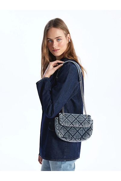LC Waikiki Lcw Accessories Blue Diamond Patterned Women's Shoulder Bag