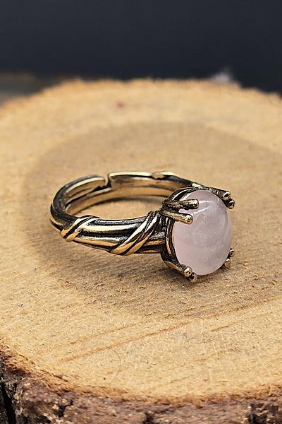 NBS Beautiful Naturel Stones Copper Pink Quartz Design Quality Ring Adjustable (Gift, Special Day, Trend)