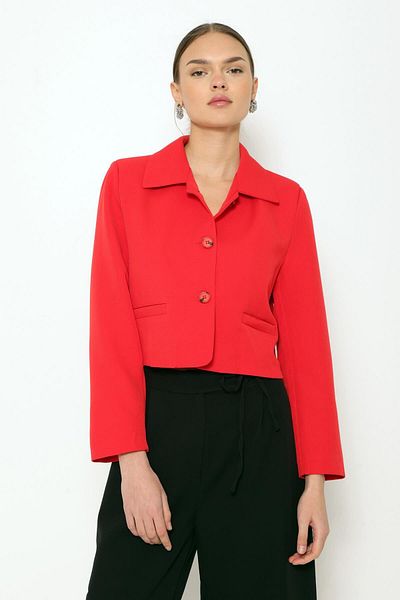 Coral Red Shirt Collar Short Jacket