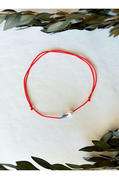 Atölye Merdiven Set of 3 Red Anklet Set with Turquoise and Pearl Details
