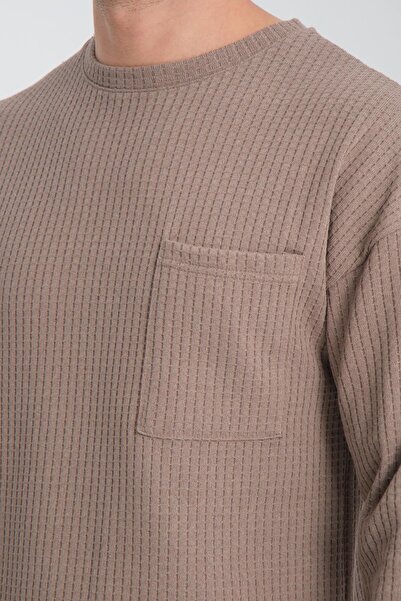 Store 100% Cotton Crew Neck, Vertical Patterned Men's Sweatshirt - Soft Texture