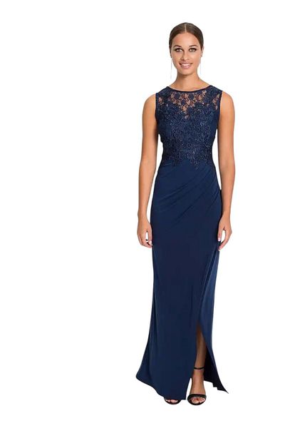MAMAYAGA Women's Cycling Lace Collar Back Gathered Maxi Length Stylish Evening Dress Evening Dress