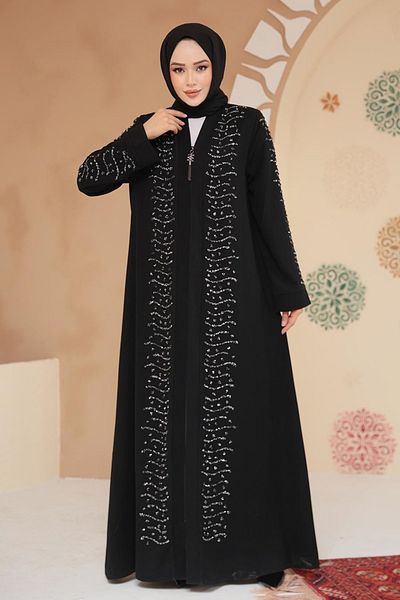 Neva Style Bead Embroidered Silver Hijab Ferace 29127Gms
