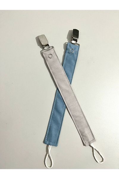 melsia Baby Pacifier Strap Set - 2 Pieces - Blue - Beige