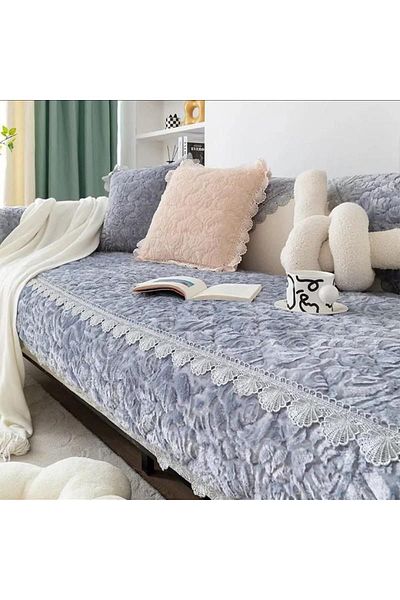 Comfy Lace Soft And Premium Quality Sofa Topper/Cover Grey 210X 90Cm