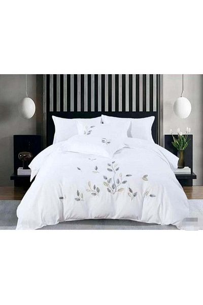 Comfy طقم لحاف كينج، 6 قطع، قطن، مطرز، بتصميم زهور، أبيض