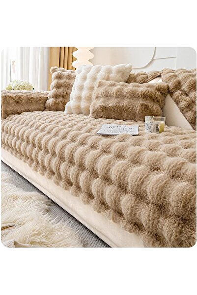 Comfy Soft And Comfortable Faux Fur Khaki 3Pc 210x90Cm Sofa Cover/Topper