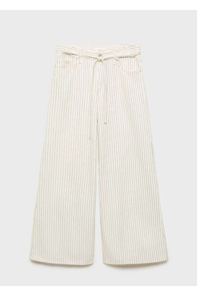 MANGO Woman Kemerli çizgili wideleg düşük bel jean