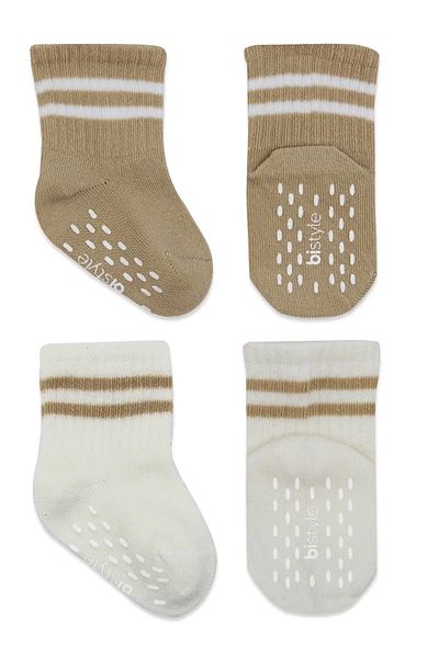 Marsilyan Circled Non-Slip Socks 2-Piece Beige-Ecru