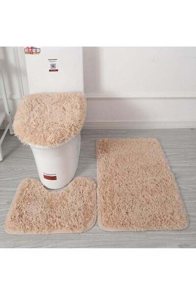 Comfy مجموعة الحمامات الجديدة، طقم من 3 قطع، سجادة ناعمة بلون بيج داكن