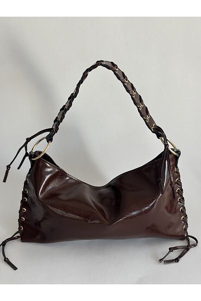 Boutiquehaki Bitter Brown - Jena Knitted Strap Casual Τσάντα χεριών και ώμου