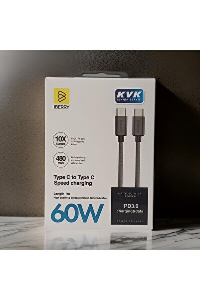 İBERRY IBERRY 60W ULTRA HIZLI TYPE C to TYPE C ŞARJ ve DATA KABLOSU   (KVK GA...