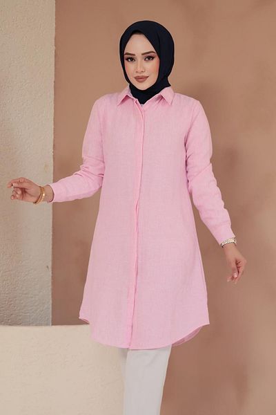 Neva Style Buttoned Pink Hijab Tunic 11734P