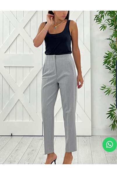KAROL Kırçıllı gri önü pensli kumaş pantolon