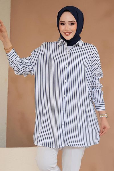 Neva Style Tunica Hijab albă cu dungi 20417B