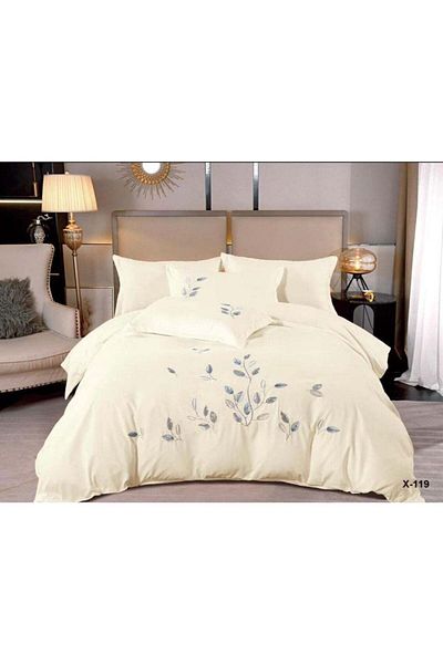 Comfy 6PC KING SIZE COTTON EMBROIDERED PREMIUM FLORAL DESIGN COMFORTER SET CREAM