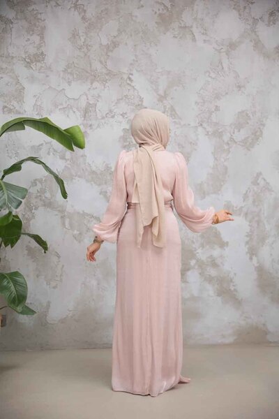 Neva Style Rochie de seară Hijab pudră cu detaliu drapat 51203pd