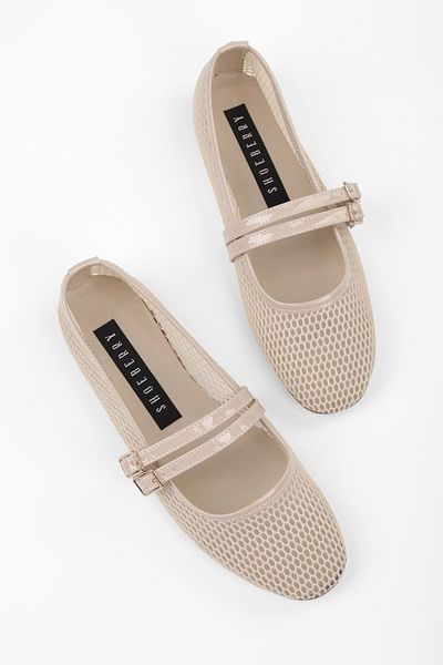 Shoeberry Women's Lume Skin Mesh Detailed Belted Ballerinas