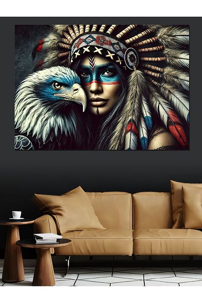 Tablomega Διακοσμητικός καμβάς Eagle And Native American Woman - Ξύλινος πίνακας MDF