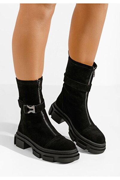 B T Shoes Ghete dama piele intoarsa Ferola negre