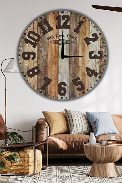 Nod Büyük Boy Ahşap Dekoratif Duvar Saati Ev Salon için Yuvarlak Modern Sessi...