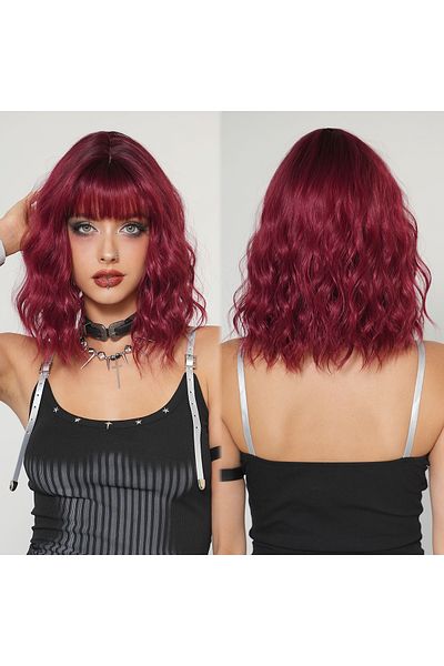 Fenomen Peruk Black Red Wavy Special Design Vip Hair Wig