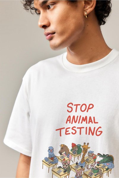 Tee&more. Unisex Oversize Stop Animal Testing Printed Premium T-Shirt