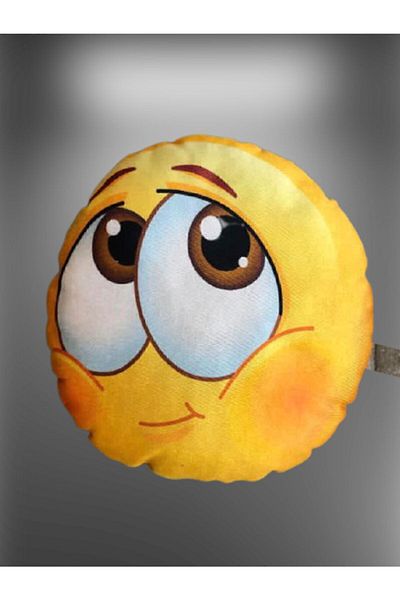AZİZ OYUNCAK 25 Cm Cute Emoji Humorous Cartoon Themed Round Toy Pillow Yellow Colored