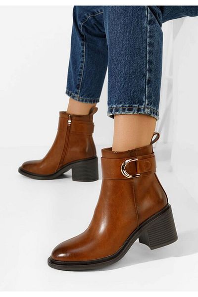 B T Shoes Botine dama cu toc Driana camel