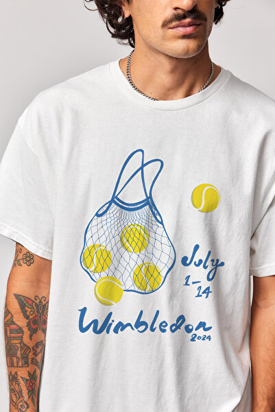 Tee&more. تي شيرت فاخر كبير الحجم مطبوع للجنسين من ويمبلدون 2024