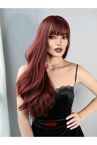 Fenomen Peruk Masha Wavy Vip Wig with Red Bangs
