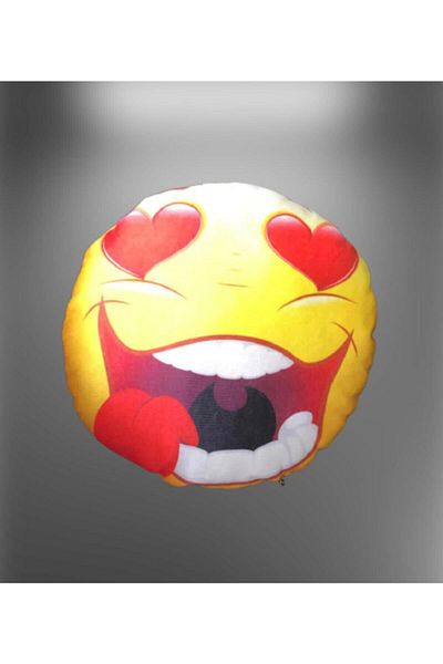 AZİZ OYUNCAK 25 Cm Cute Emoji Humorous Cartoon Themed Round Toy Pillow Yellow Colored