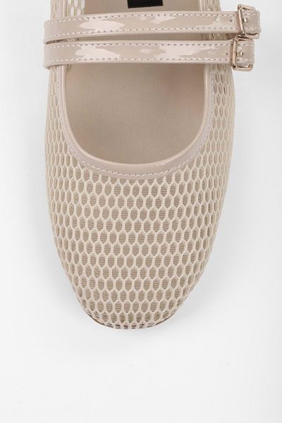 Shoeberry Women's Lume Skin Mesh Detailed Belted Ballerinas