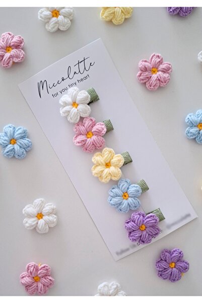 Miccolatte Bebek Örgü Papatya 5li Mini Boy Klipsi Korumalı Toka Seti Seti (3....