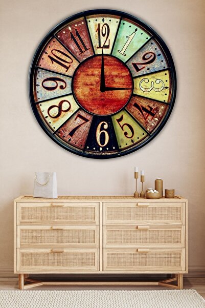 Nod Büyük Boy Ahşap Dekoratif Duvar Saati Ev Salon için Yuvarlak Modern Sessi...