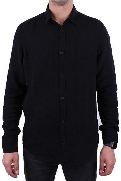 DAGOSTER DMG23-121362 Мъжка риза с дълъг ръкав, черна, ежедневна, от муселин, стандартна кройка