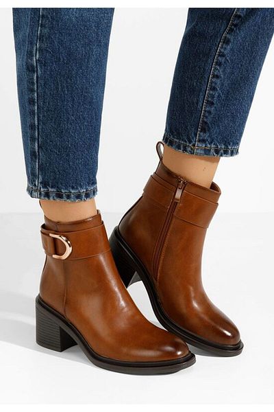B T Shoes Botine dama cu toc Driana camel