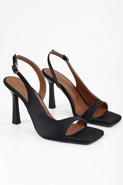 Shoeberry Women's Swish Black Satin Heeled Shoes
